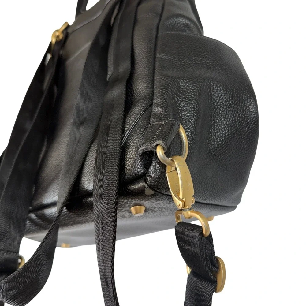 Freshly Picked Black Leather Convertible‎ Backpack Diaper Bag Gold Hardware